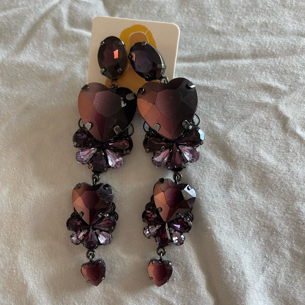 Purple Bohemian Dangle Earrings with Heart Beads